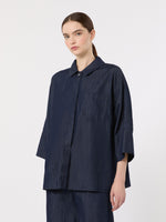 Wide Cotton Denim Shirt for Women - Midnightblue - Max Mara KSA