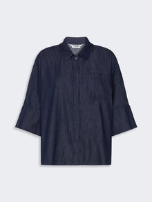 Wide Cotton Denim Shirt for Women - Midnightblue - Max Mara KSA