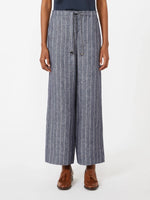 Denim-look pinstripe linen trousers