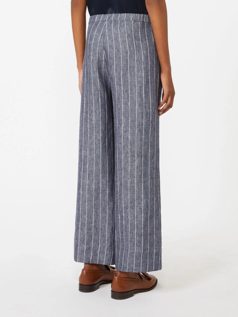 Denim-look pinstripe linen trousers