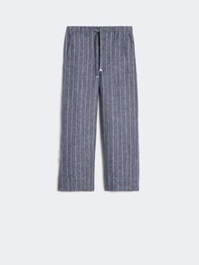 Denim-look pinstripe linen trousers