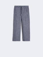 Denim-look pinstripe linen trousers