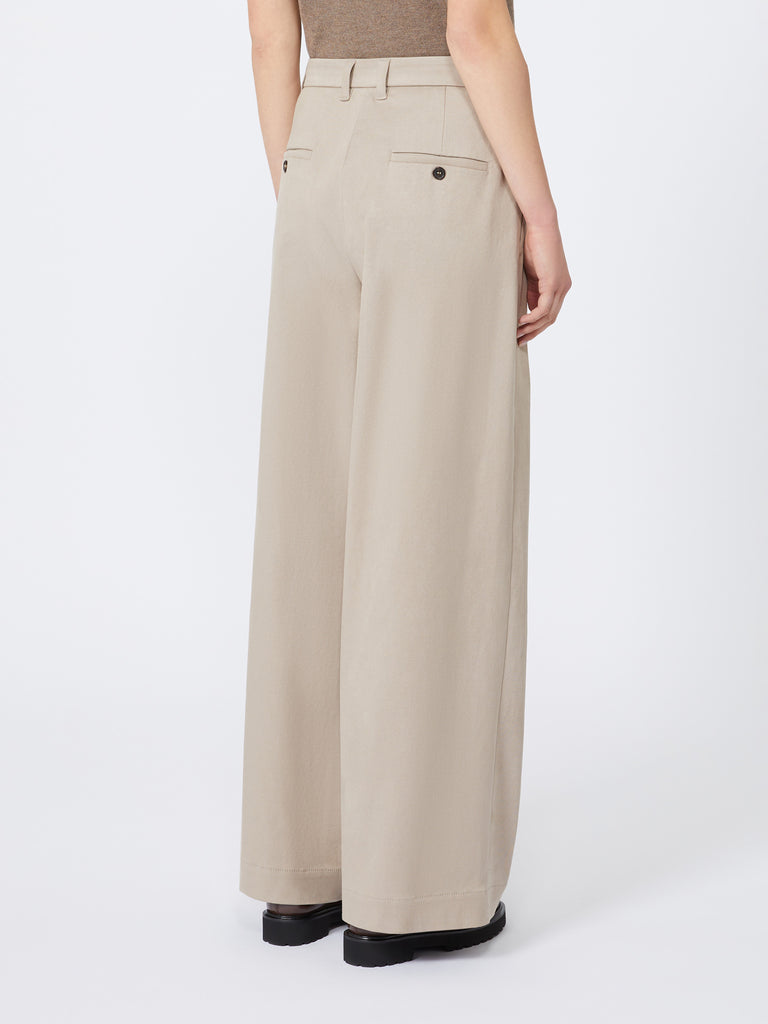Stretch drill wide-leg trousers