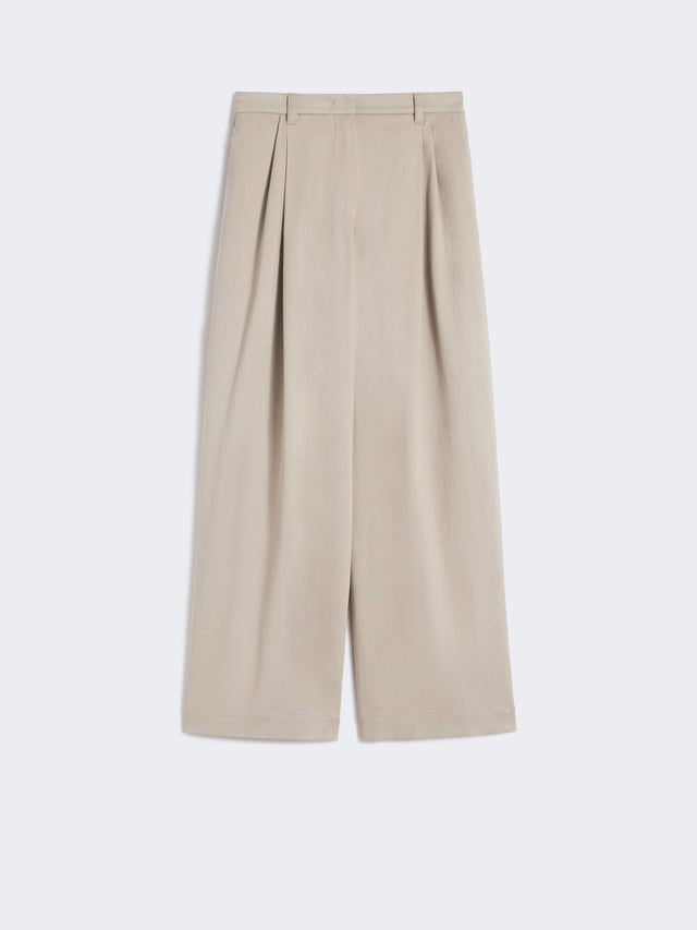 Stretch drill wide-leg trousers