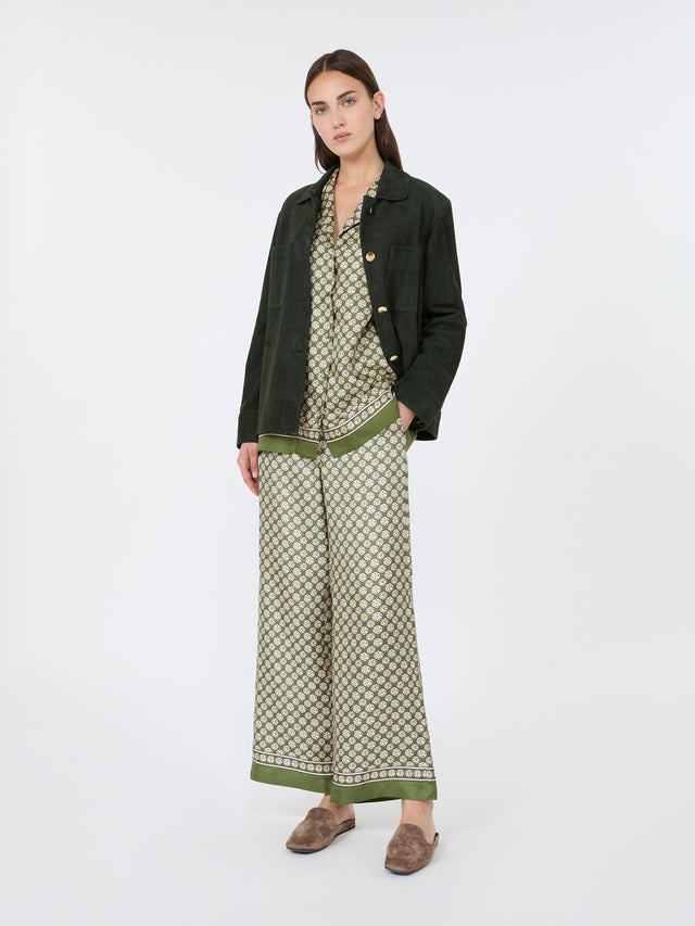 Printed Silk Twill Trousers With Drawstring for Women - Kaki - Max Mara KSA
