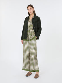 Printed Silk Twill Trousers With Drawstring for Women - Kaki - Max Mara KSA