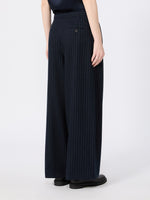 Chalk-Stripe Wool Trousers for Women - Midnightblue - Max Mara KSA