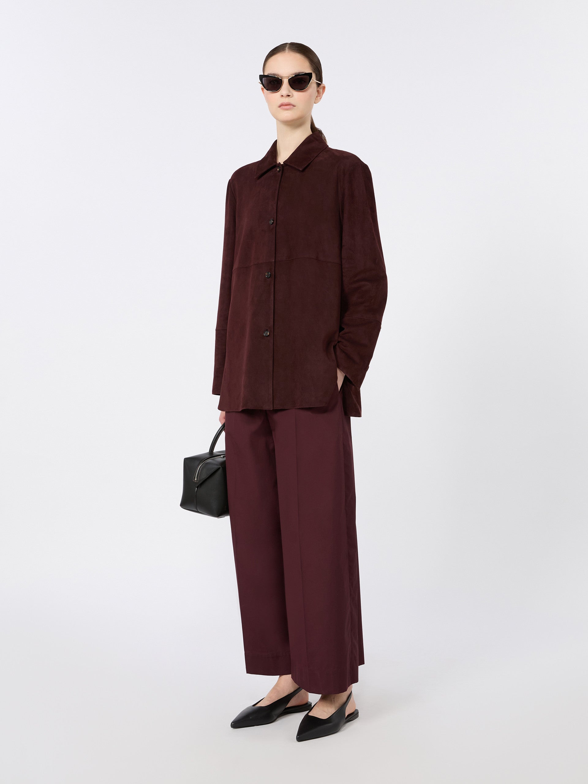 Cotton Poplin Trousers for Women - Dark Red - Max Mara KSA