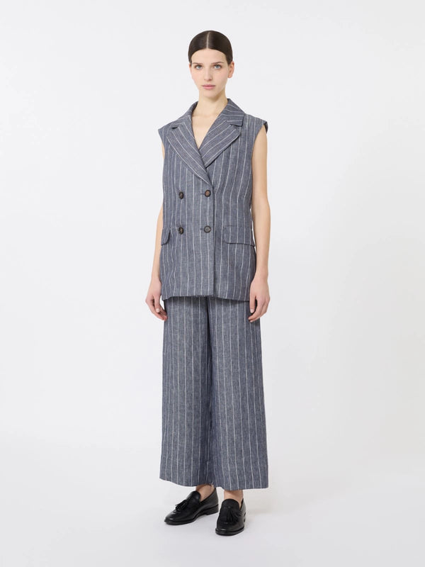 max mara pinstriped linen batavia gilet with a denim effect for women