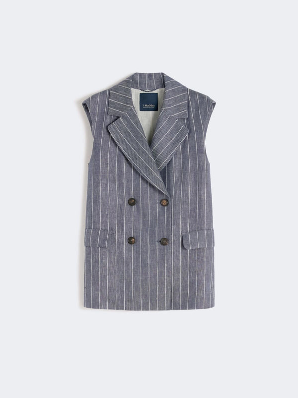 max mara pinstriped linen batavia gilet with a denim effect for women
