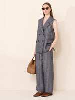 max mara pinstriped linen batavia gilet with a denim effect for women