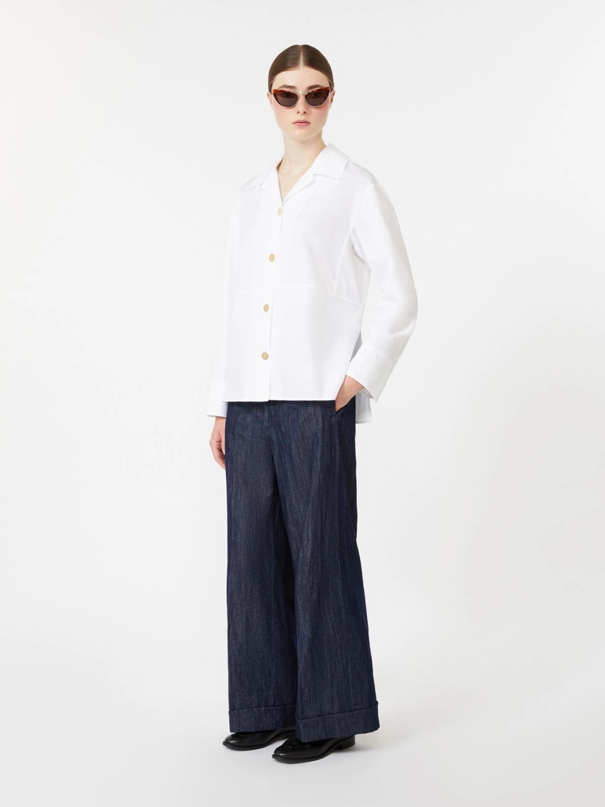 Straight-fit cotton and linen denim trousers