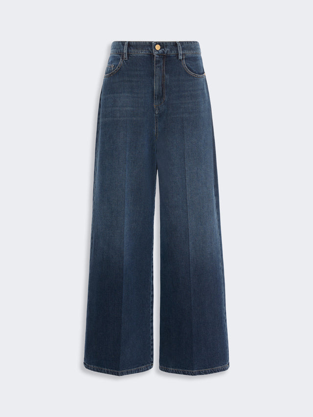 Wide, Cotton Denim Jeans for Women - Midnightblue - Max Mara KSA