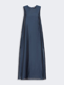 Cotton And Silk Voile Flared Dress for Women - Midnightblue - Max Mara KSA