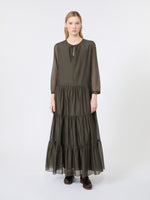 Cotton And Silk Voile Maxi Dress for Women - Kaki - Max Mara KSA