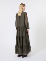 Cotton And Silk Voile Maxi Dress for Women - Kaki - Max Mara KSA