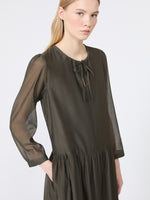 Cotton And Silk Voile Maxi Dress for Women - Kaki - Max Mara KSA