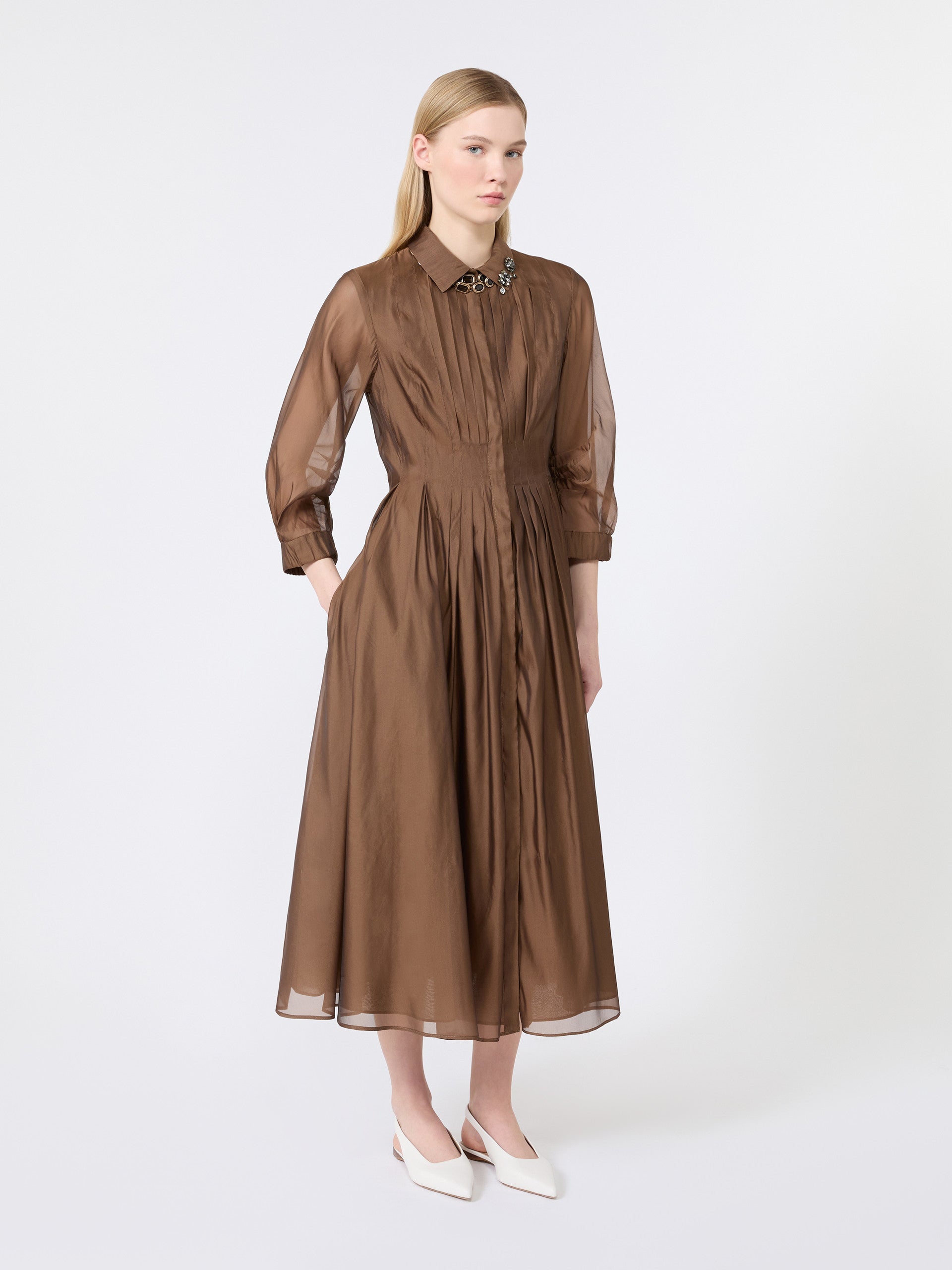 Organza Shirt Dress for Women - Honey - Max Mara KSA