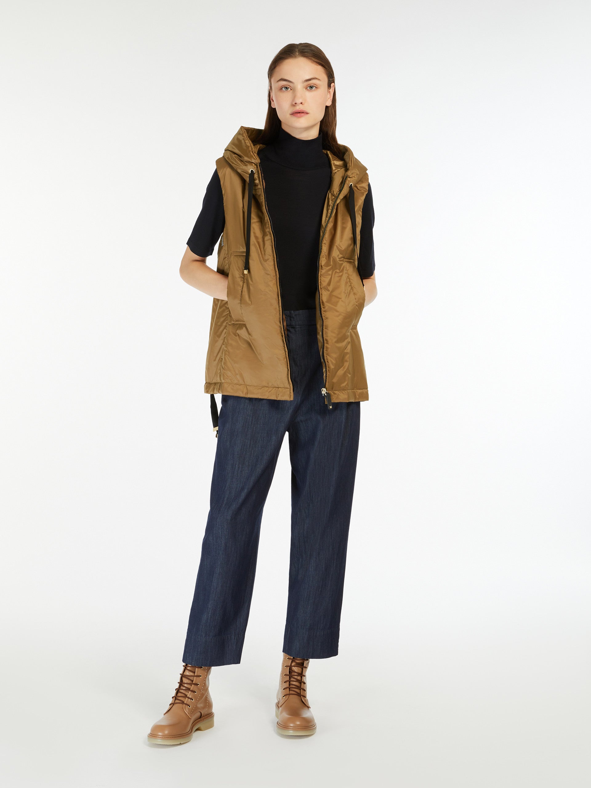 Padded Water-Repellent Hooded Gilet for Women - Caramel - Max Mara KSA