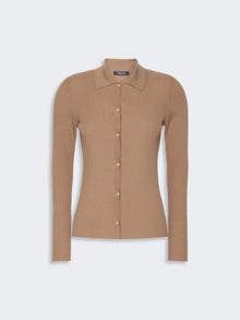Woollen Yarn Fitted Cardigan for Women - Camel - Max Mara KSA