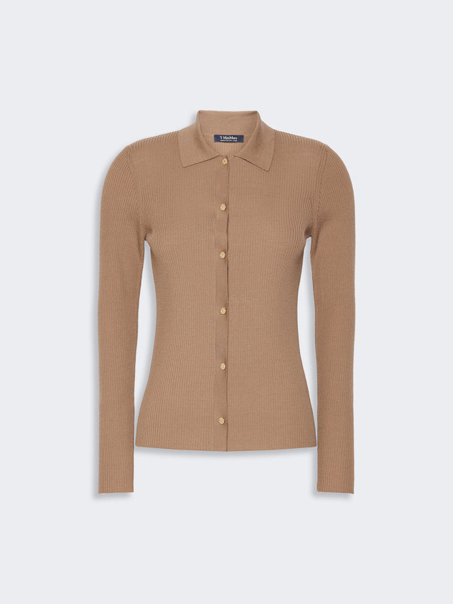 Woollen Yarn Fitted Cardigan for Women - Camel - Max Mara KSA