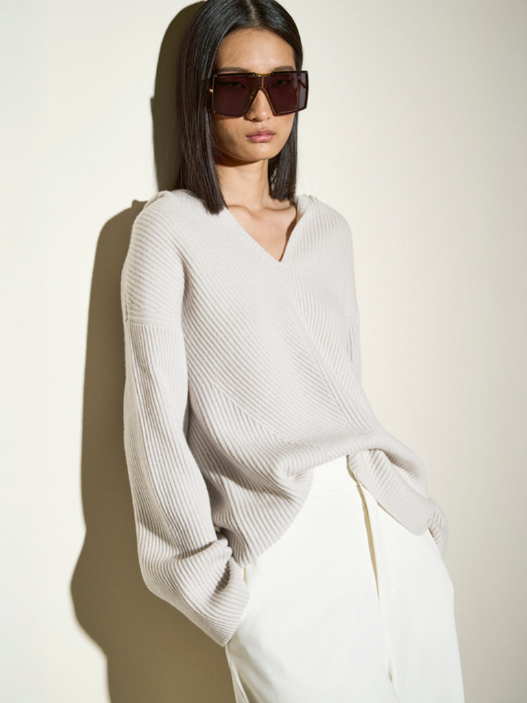 Rib-knit wool sweatshirt