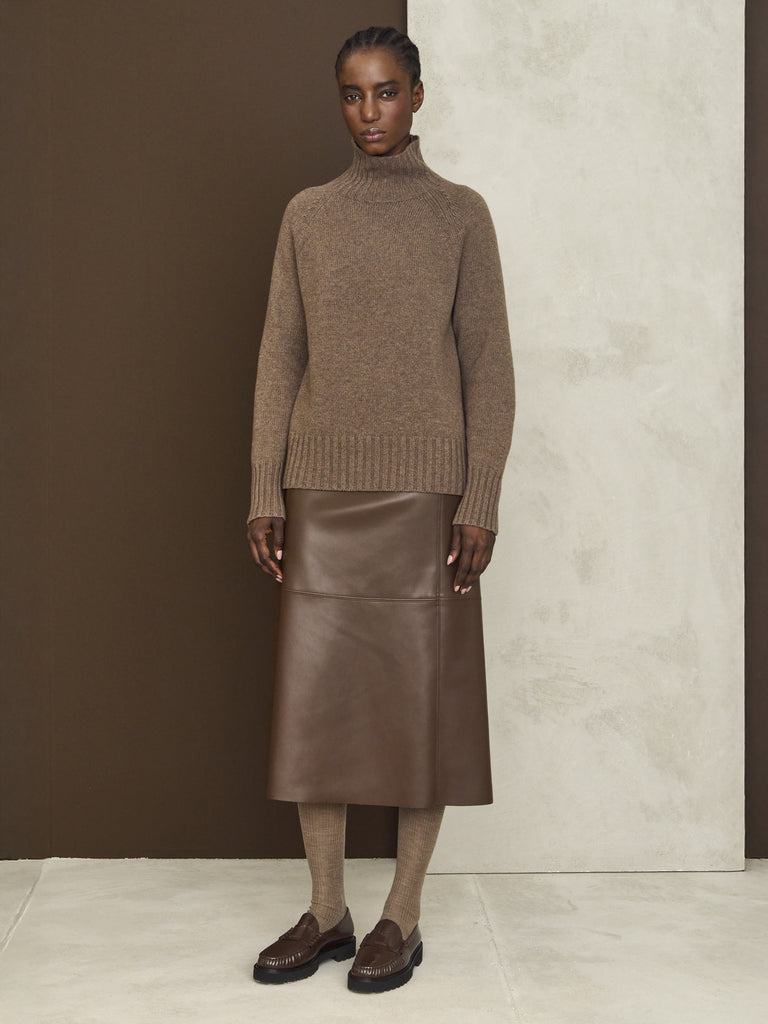 Wool and cashmere yarn polo-neck sweater