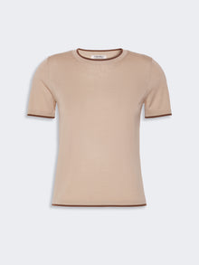 Short-Sleeved Woollen Yarn Jumper for Women - Beige - Max Mara KSA
