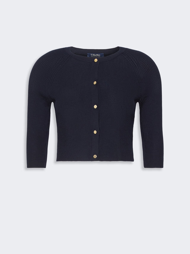 Woollen Yarn Cropped Cardigan for Women - Ultramarine - Max Mara KSA