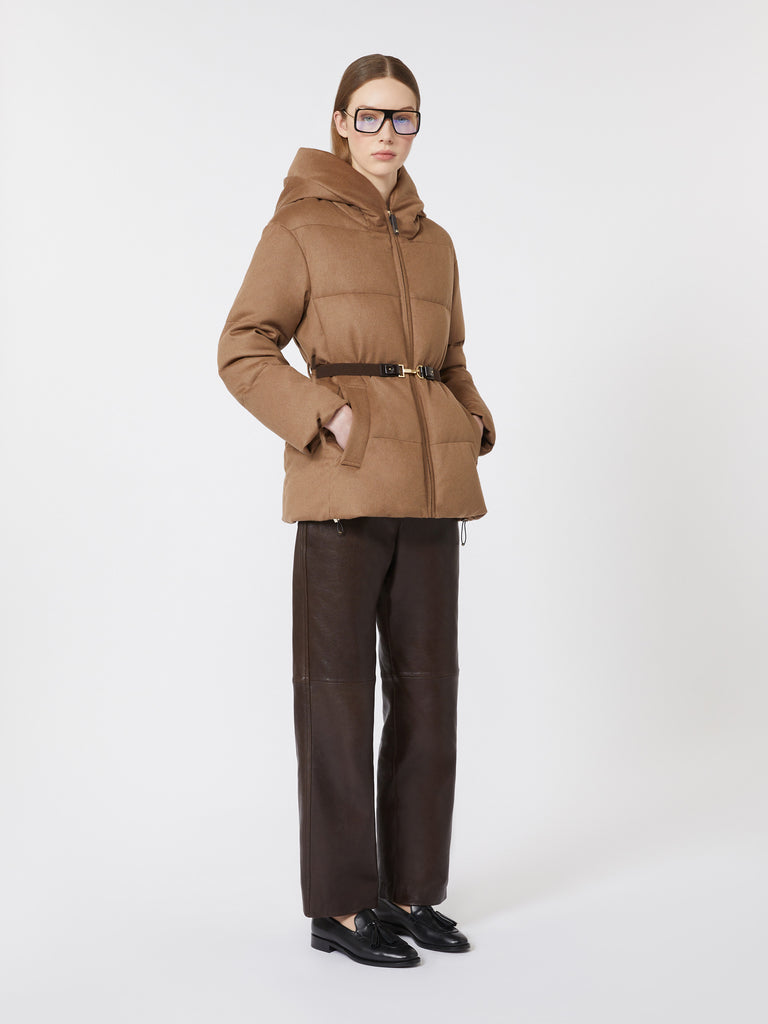 max mara short water-repellent canvas and camel down jacket