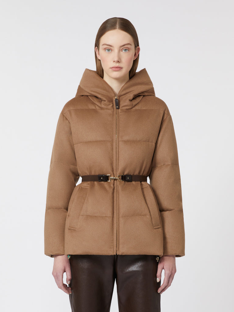max mara short water-repellent canvas and camel down jacket