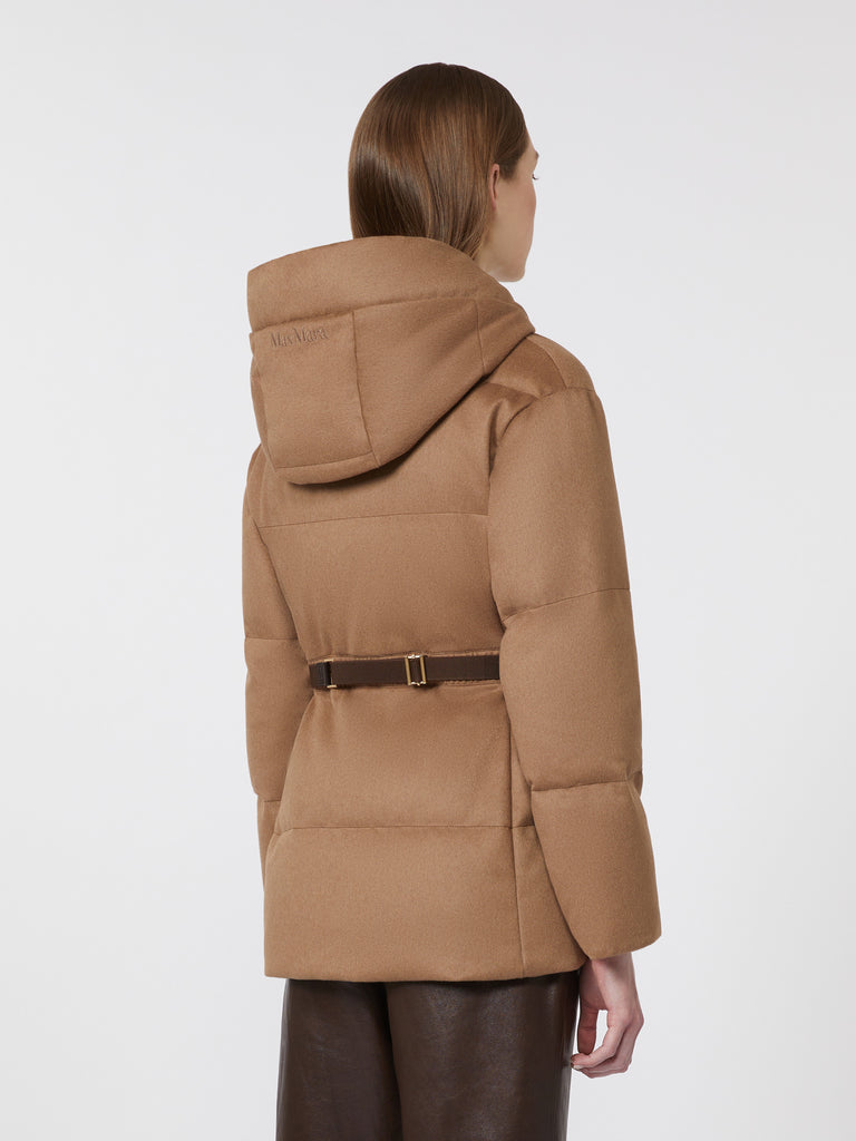max mara short water-repellent canvas and camel down jacket
