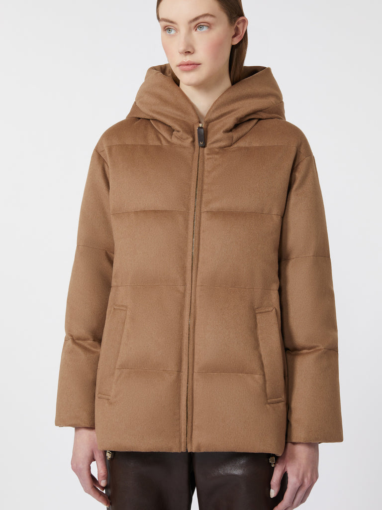 max mara short water-repellent canvas and camel down jacket