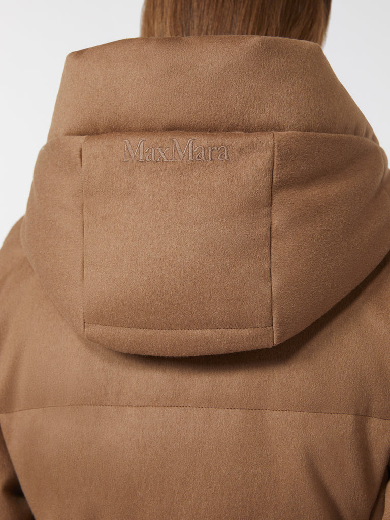 max mara short water-repellent canvas and camel down jacket
