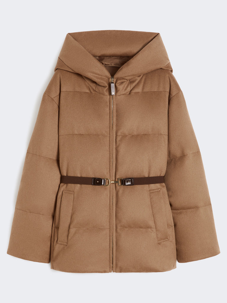 max mara short water-repellent canvas and camel down jacket