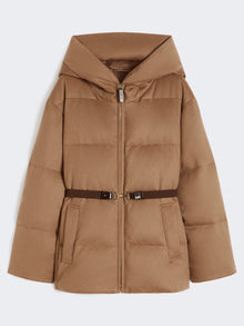 Short water-repellent canvas and camel down jacket
