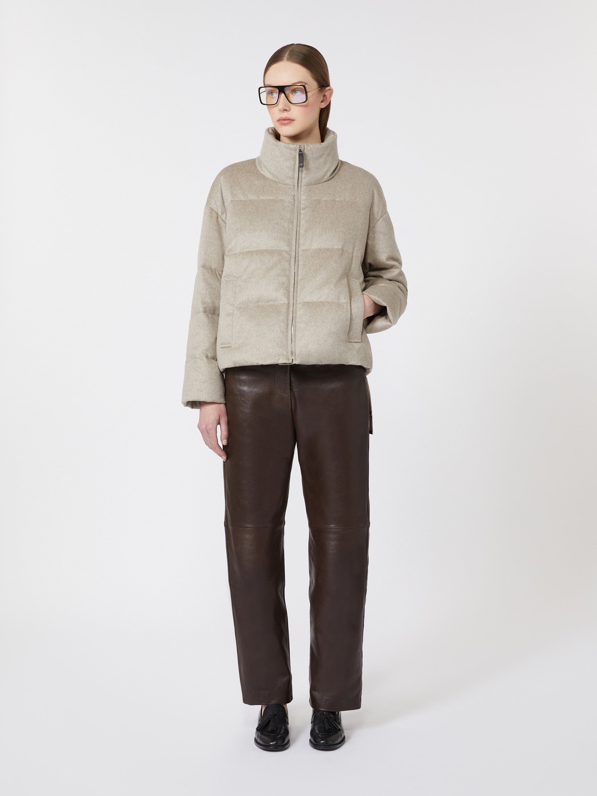 Water-Repellent Canvas And Camel Down Jacket for Women - Sand - Max Mara KSA