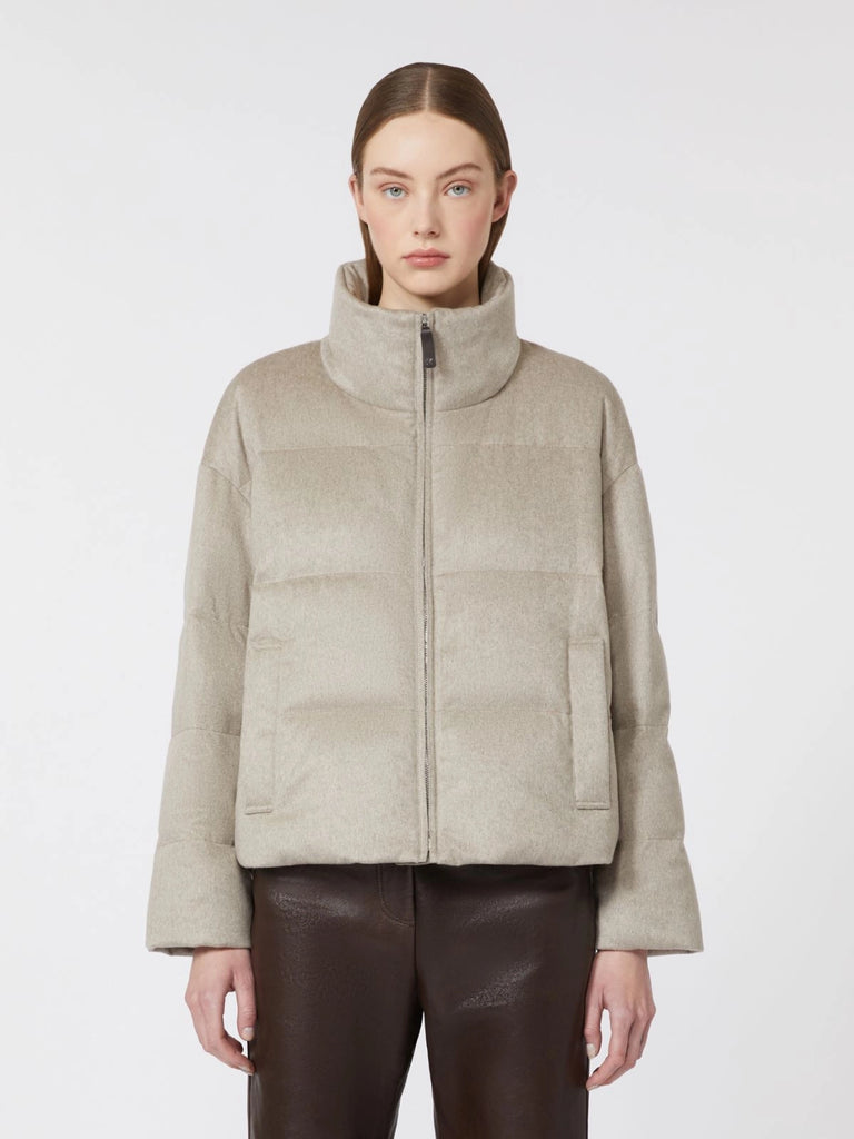 max mara water-repellent canvas and camel down jacket