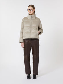 Water-Repellent Canvas And Camel Down Jacket for Women - Sand - Max Mara KSA