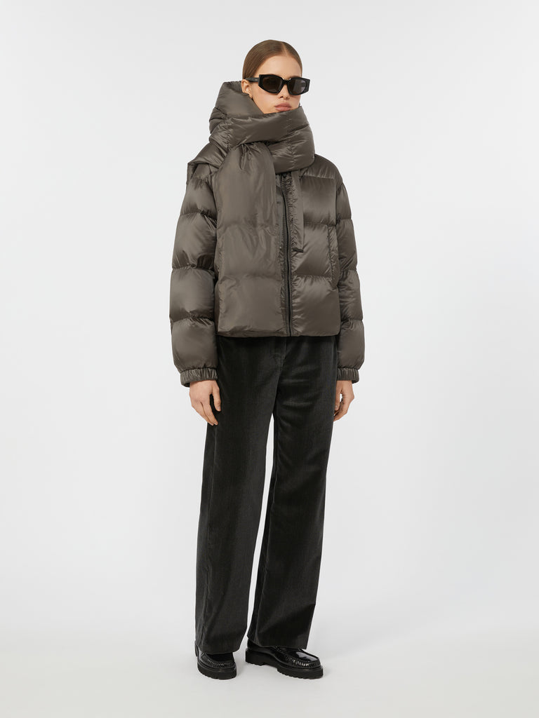 Cropped down jacket in water-repellent technical fabric