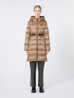 Midi down jacket in water-repellent technical fabric