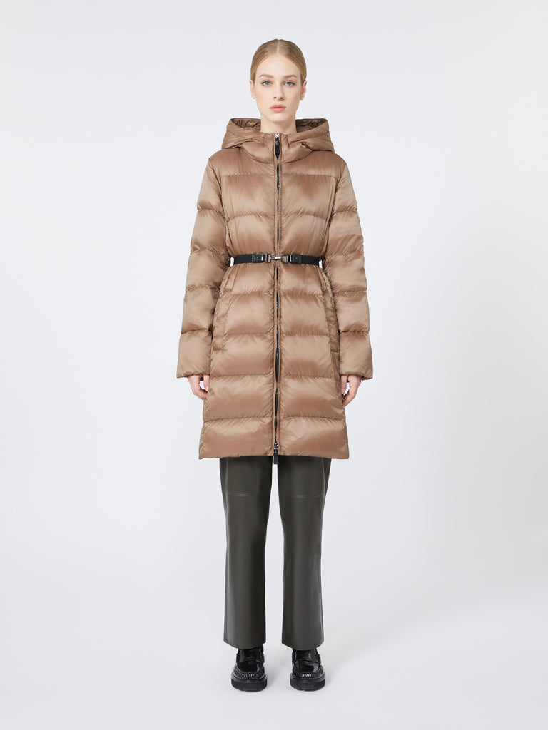 Midi down jacket in water-repellent technical fabric