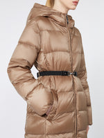 Midi down jacket in water-repellent technical fabric