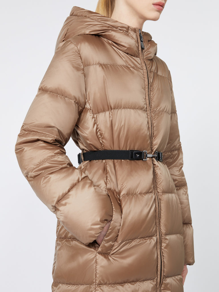 Midi down jacket in water-repellent technical fabric