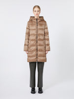 Midi down jacket in water-repellent technical fabric