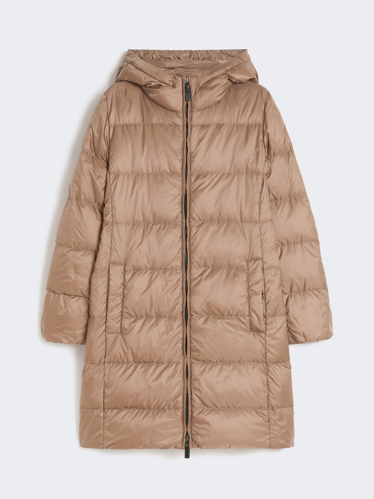 Midi down jacket in water-repellent technical fabric