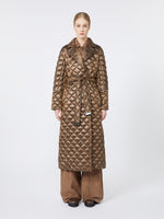 Long quilted down jacket in water-repellent fabric