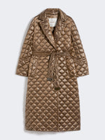 Long quilted down jacket in water-repellent fabric