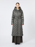 Long quilted down jacket in water-repellent fabric