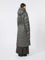 Long quilted down jacket in water-repellent fabric